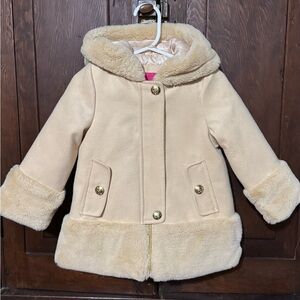 London Fog Cream Puffer Jacket with Hood and Soft Material